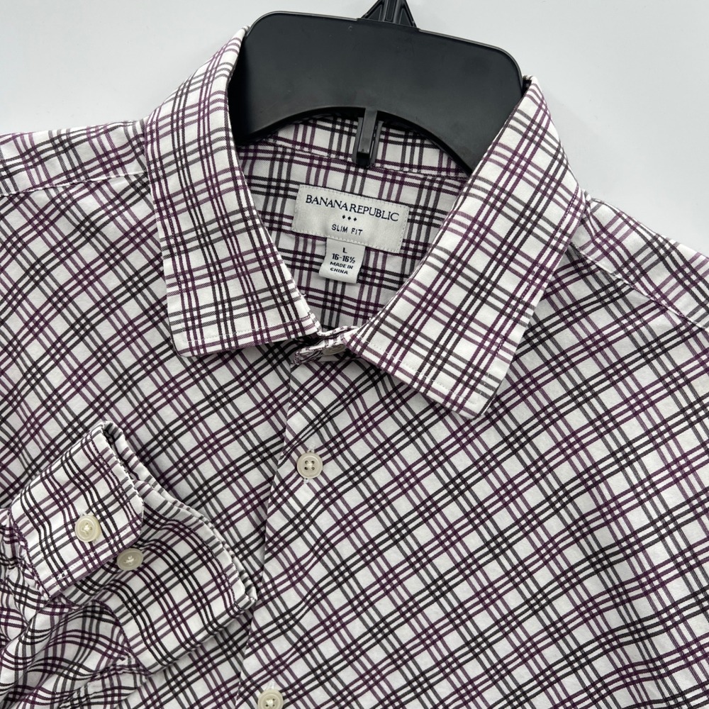 Banana Republic Slim Fit Mens Large 16-16.5 Plaid Dress Shirt Button Up